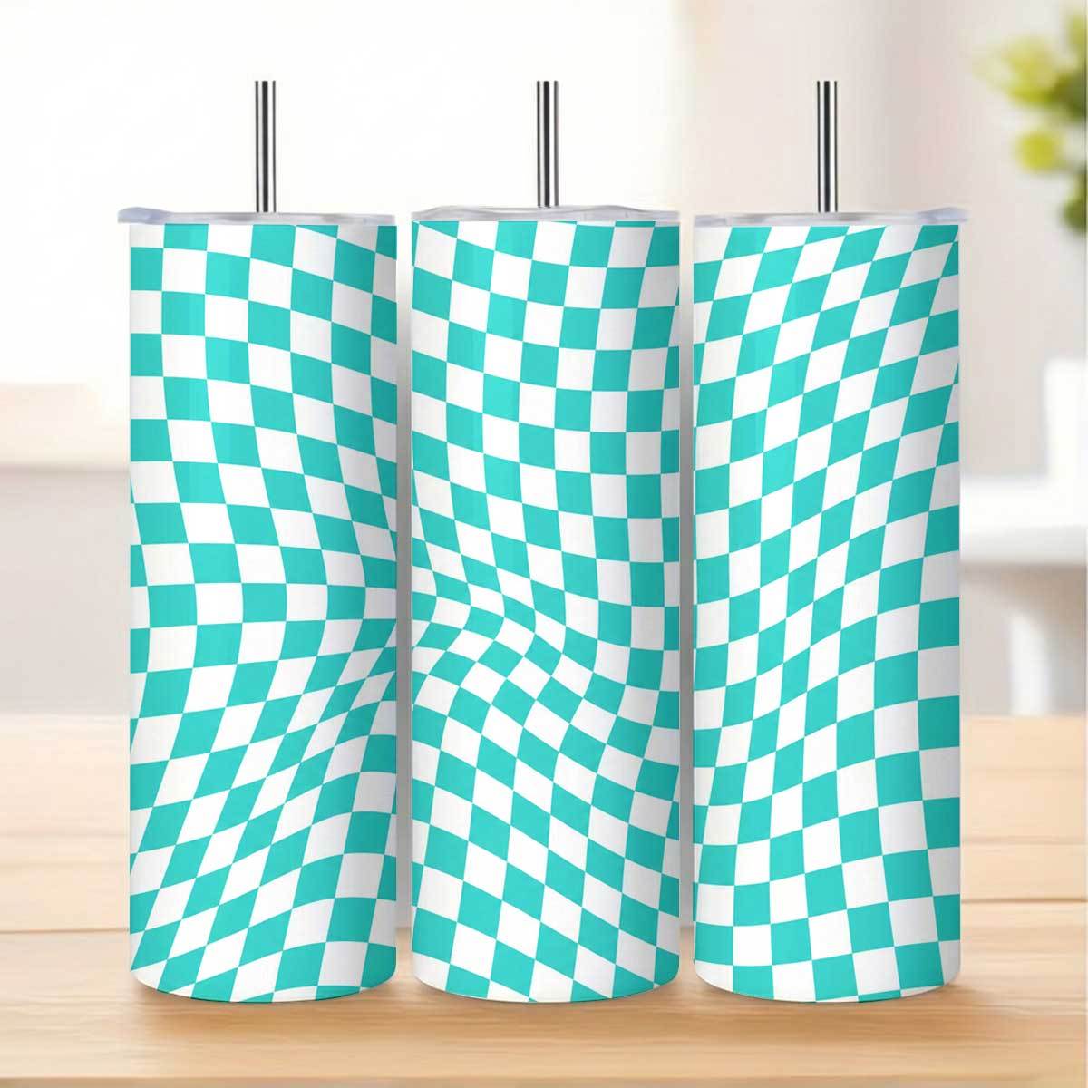 1pc 20oz Teal And White Checke - Tumbler 20Oz White review and price