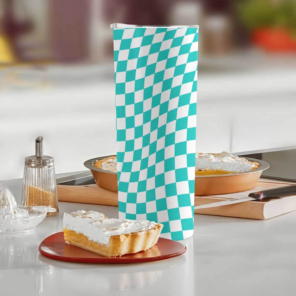 1pc 20oz Teal And White Checke - Tumbler 20Oz White review and price